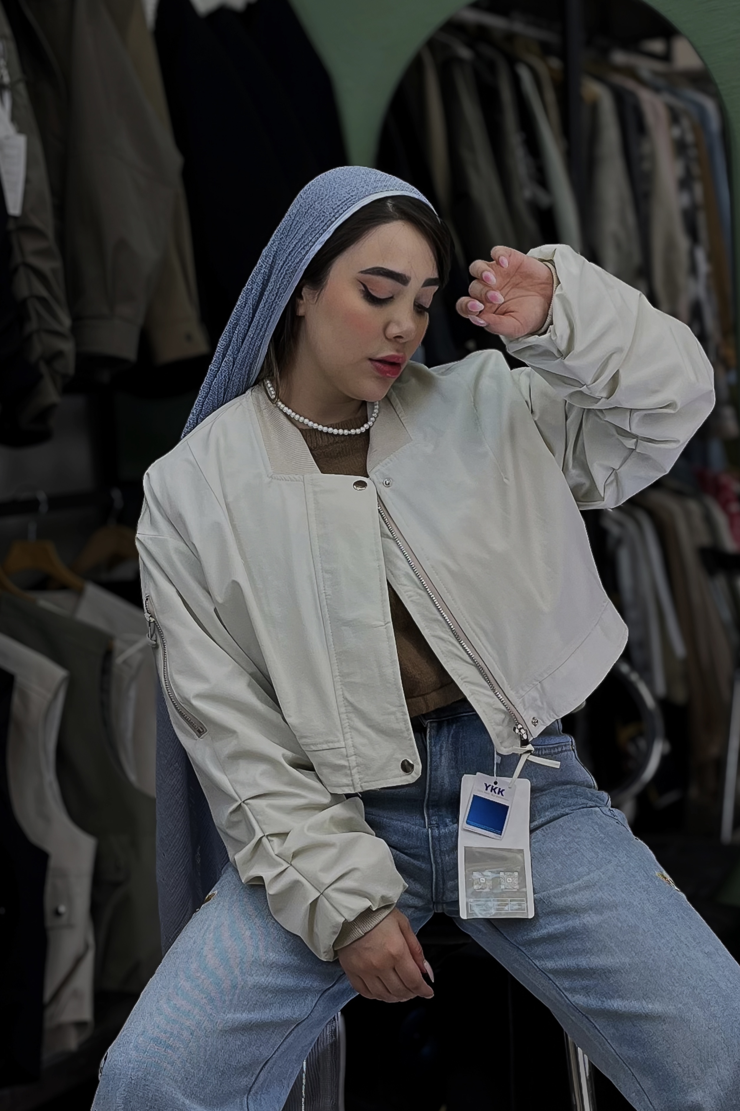 بامبر پائیزی کوتاه زیپی آستین طرح دار